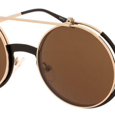 Sonnenbrille - Icon Eyewear FLIP - Rahmen in Schwarz und Gold mit braunen Gläsern