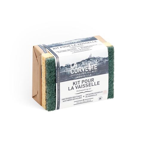 Kit Vaisselle – 1 Savon vaisselle SANS PARFUM + 1 Eponge végétale grattante