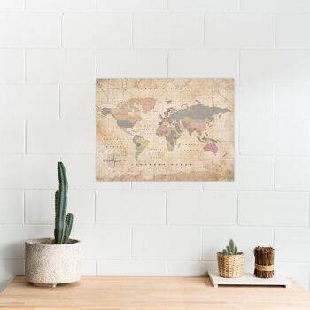 Carte du monde en liège Old School - Impression numérique 2