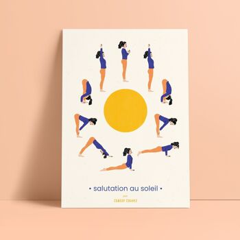 Affiche illustrée yoga  "la salutation au soleil" ☀️ femmes, asanas 1