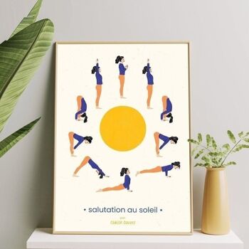 Affiche illustrée yoga  "la salutation au soleil" ☀️ femmes, asanas 2