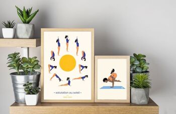 Affiche illustrée yoga  "la salutation au soleil" ☀️ femmes, asanas 3