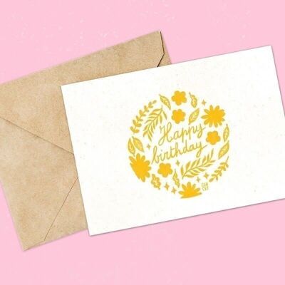 Postcard "Happy birthday" A6 | lettering, ornamental, floral