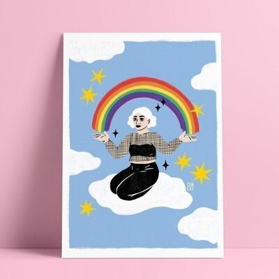 Illustrated poster "Rainbow of love" portrait of a LGBTQIA+ woman