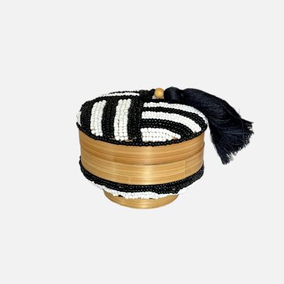 Melasti Bead Box Round with Tassel - Black & White