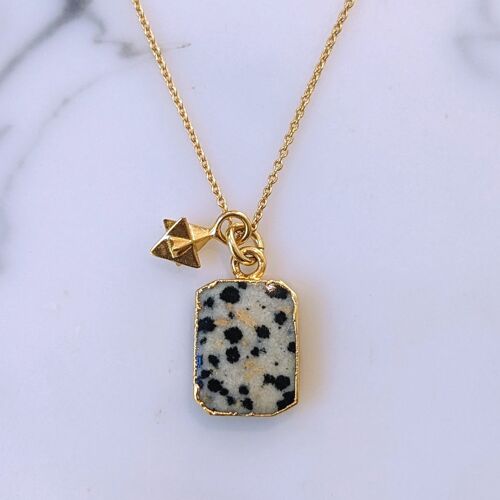 The Duo Charm Dalmatian Jasper and Tetrahedron Gemstone Necklace - Gold Plated