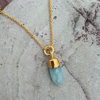 Le collier de pierres précieuses d'amazonite En Pointe - Plaqué or 1