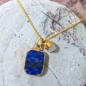 Collier Pierres Précieuses Duo Lapis Lazuli et Quartz Rose - Plaqué Or 1