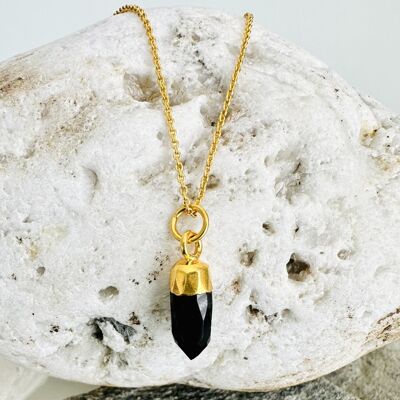Le collier de pierres précieuses d'onyx noir En Pointe - Plaqué or