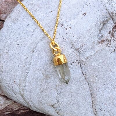 Collar de piedras preciosas de cuarzo transparente En Pointe - Chapado en oro