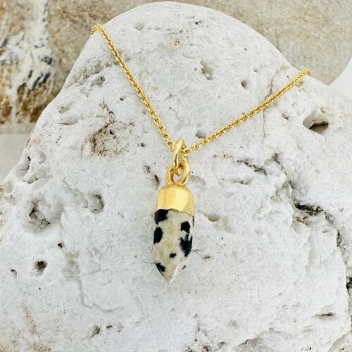 The En Pointe Dalmatian Jasper Gemstone Necklace - Gold Plated