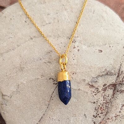 Le collier de pierres précieuses En Pointe Lapis Lazuli - Plaqué or