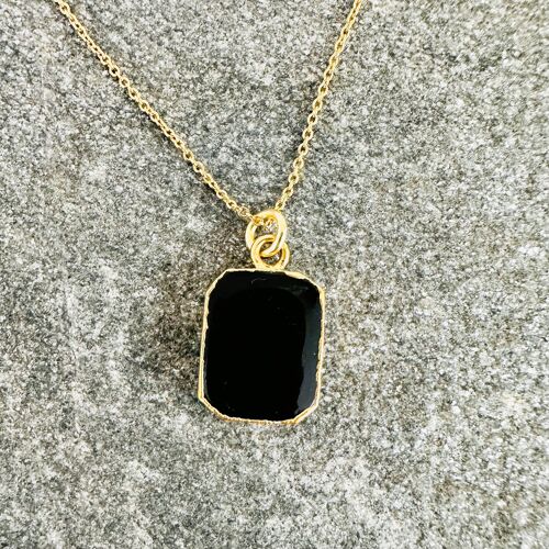The Rectangle Black Onyx Gemstone Necklace - Gold Plated