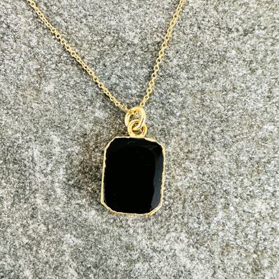 Le collier de pierres précieuses d'onyx noir rectangle - Plaqué or