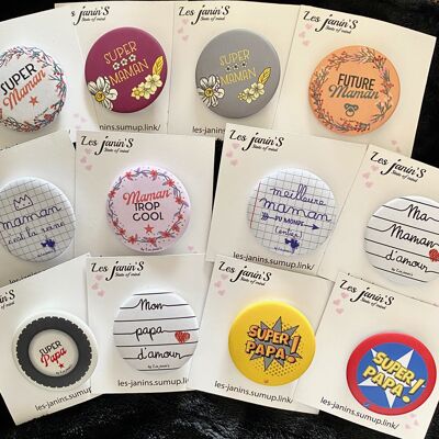 12 Mum / Dad pin Pep'S and colorful badges!