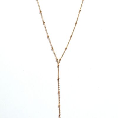Gold Stainless Steel Beaded Y Necklace with Botswana Agate Pendant