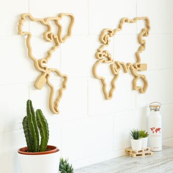 Silhouette de carte du monde en bois lumineux 3