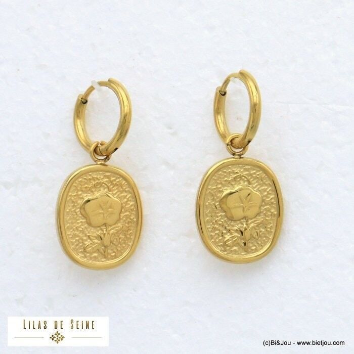 Mini gravierte Blumenohrringe aus Edelstahl 0321060