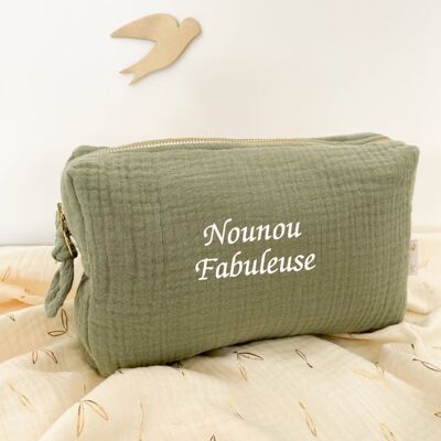 Trousse de toilette cadeau maîtresse brodée " Nounou Fabuleuse "