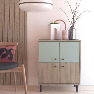 Small sideboard 4 doors green and wood L61cm - ARTY