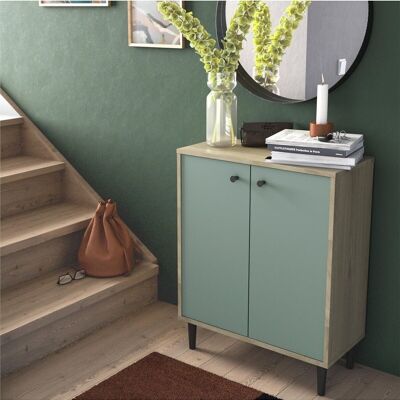 Small sideboard 2 doors green and wood L61cm - ARTY