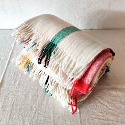 Manta de sofá 100% lana virgen - blanca a cuadros