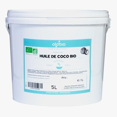 Secchiello da 5 litri di olio di cocco deodorato biologico