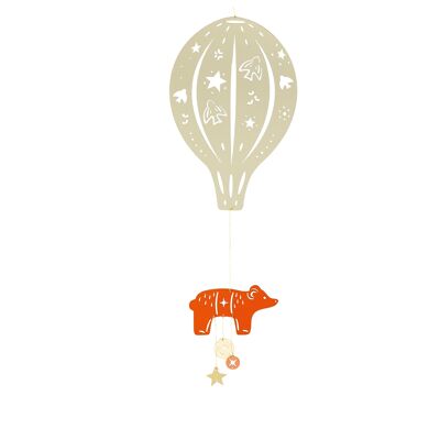 Perlgrauer Bär-Heißluftballon-Mobile – Weihnachtsgeschenk für Kinder