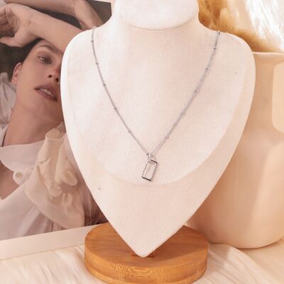 Silver chain necklace rectangle pendant