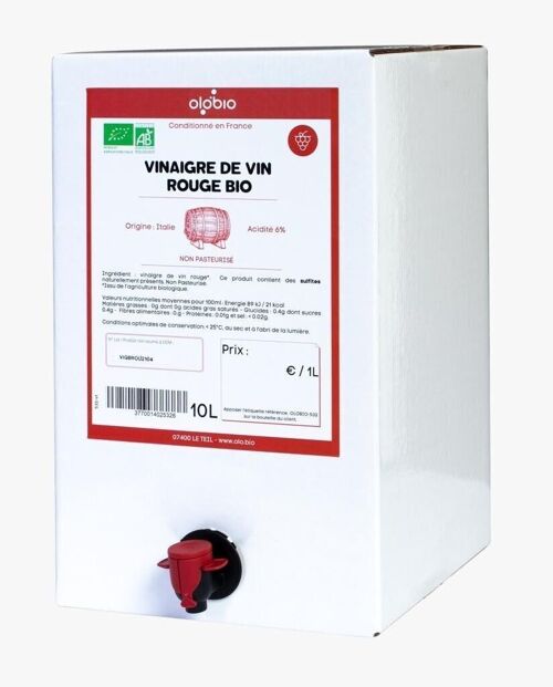 Vinaigre de Vin Rouge Biologique BIB 10l