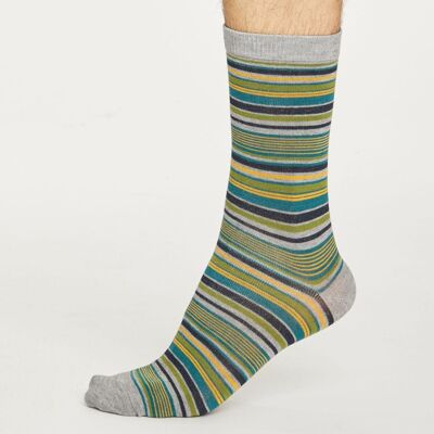Kennet Stripe Socks - Mid Grey Marle