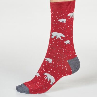Lon Polar Bear Socks - Pillarbox Red
