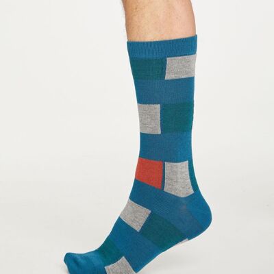 Geo Stripe Socks - Ink Blue