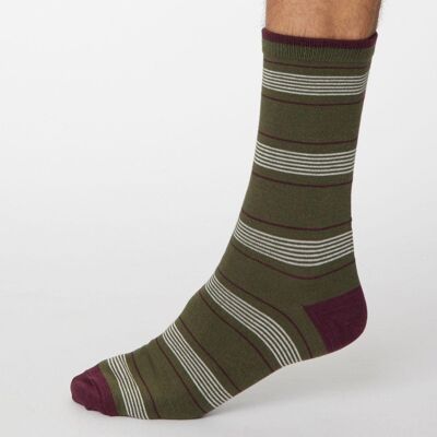 Edoardo Stripe Socks - Khaki Green