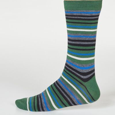Watson Stripe Socks - Olive Green