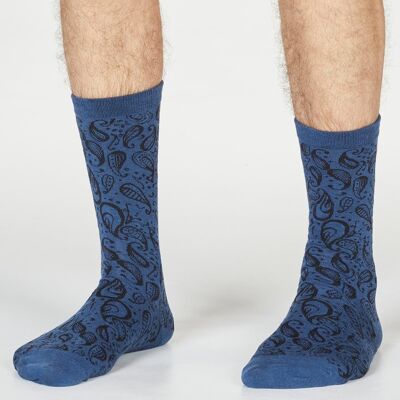 Larnard Paisley Socks - Blue Slate