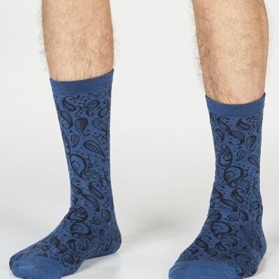 Larnard Paisley Socks - Blue Slate
