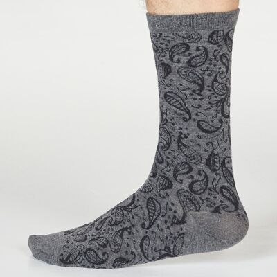 Larnard Paisley Socks - Dark Grey Marle