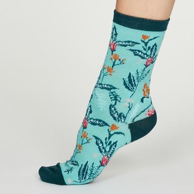 Margery Organic Cotton Flower Socks - Bright Turquoise