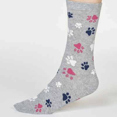 Elsa Paw Print Socks - Grey Marle