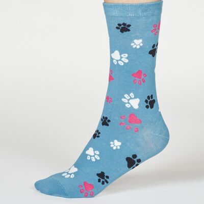 Elsa Paw Print Socks - River Blue