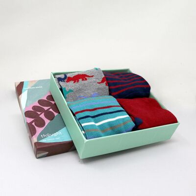 Deano Bamboo Dinosaur Kids 4 Sock Gift Box - Multi