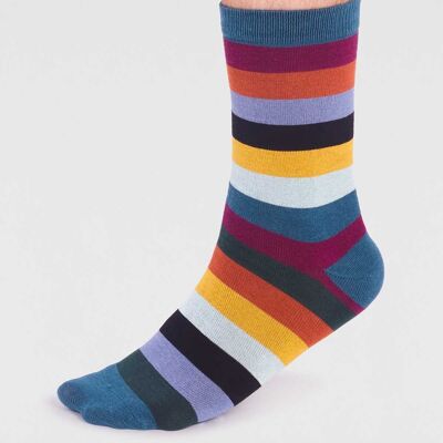 Jase Bamboo Stripe Socks - Teal Blue