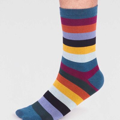 Jase Bamboo Stripe Socks - Teal Blue