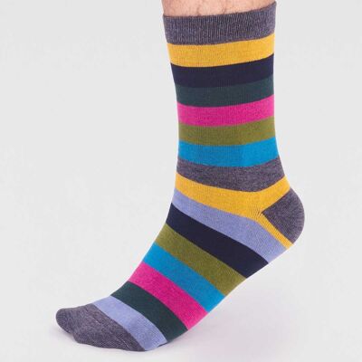 Jase Bamboo Stripe Socks - Dark Grey Marle