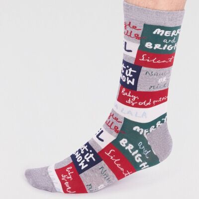 Caleb Organic Cotton Christmas Slogan Socks - Grey Marle