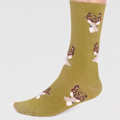 Celyn Organic Cotton Christmas Stag Socks - Lichen Green