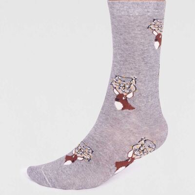 Celyn Organic Cotton Christmas Stag Socks - Grey Marle