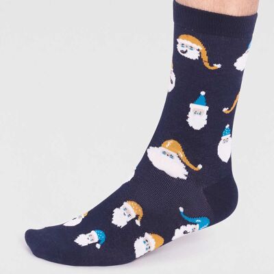 Alfredo Bamboo Christmas Snowman Socks - Navy