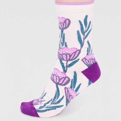 Prunella Organic Cotton Floral Socks - Cream